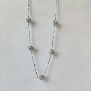 Cubic Zirconia flower cluster silver necklace, adjustable 16" to 17".